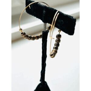 Handmade Bohemian Relaxed Brass Beaded Hoop Earrings